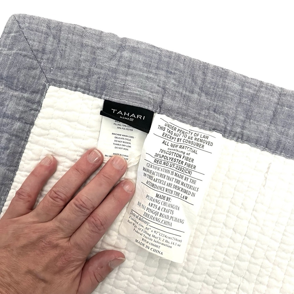 Tahari Home Queen Quilt 88x92 Ivory Gray Cotton Textured Modern Farmhouse - Picture 5 of 7